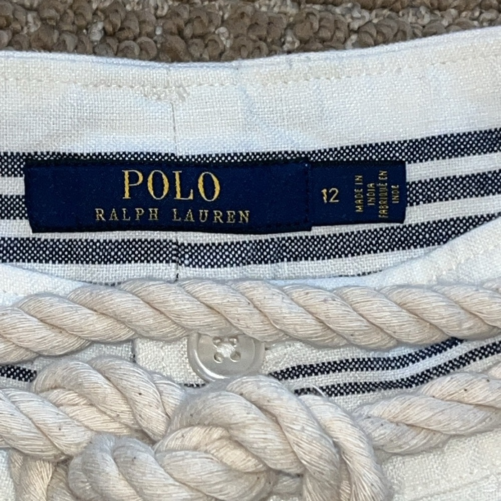 Women Ralph Lauren Polo Striped White & Blue Linen Shorts Rope Belt Sz 12 - Picture 3 of 8